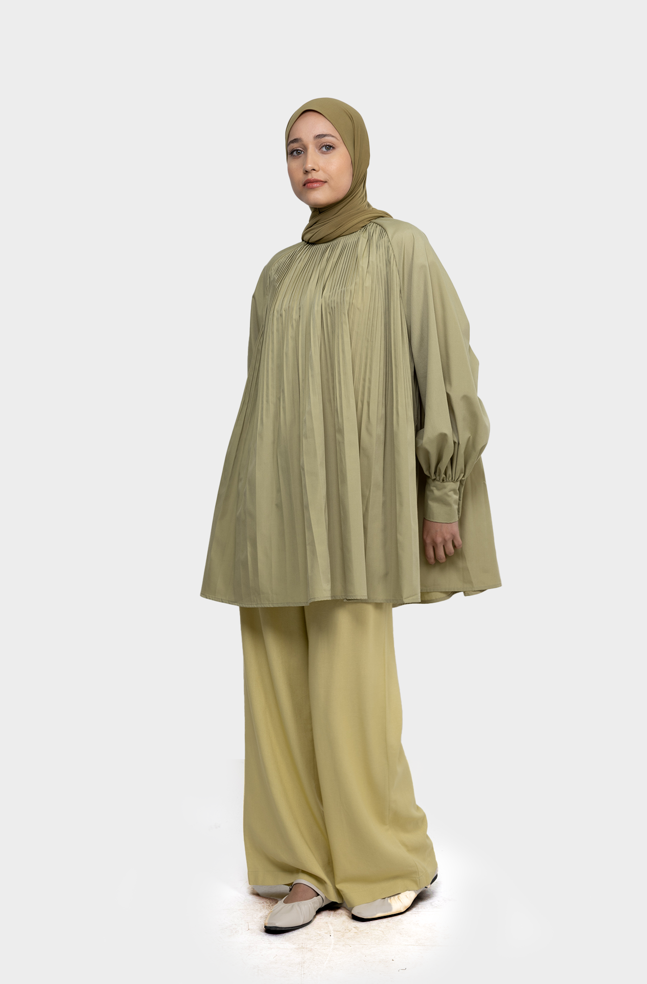 Chemise plissé Olive