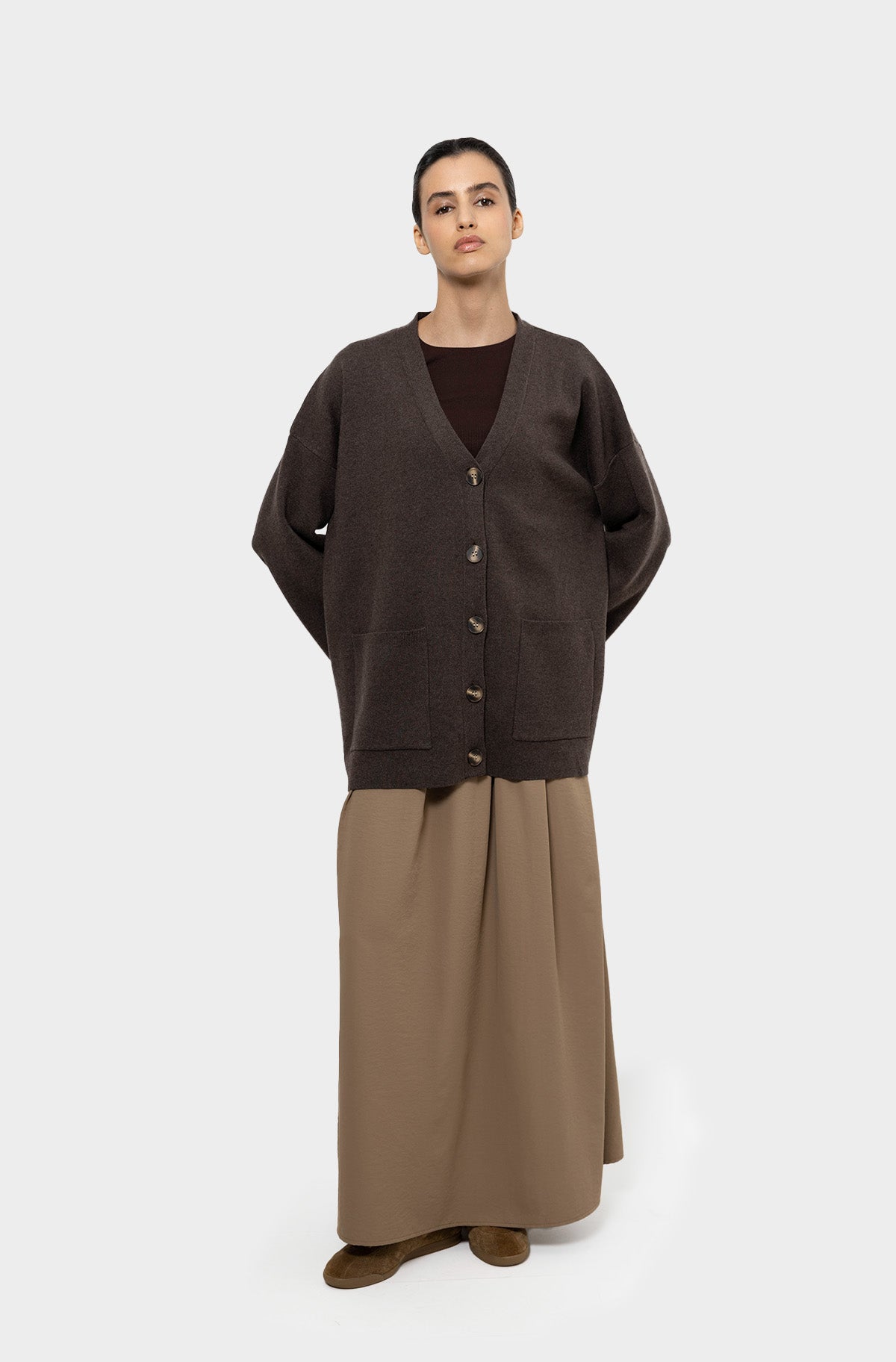 Brown short cardigan in merino wool
