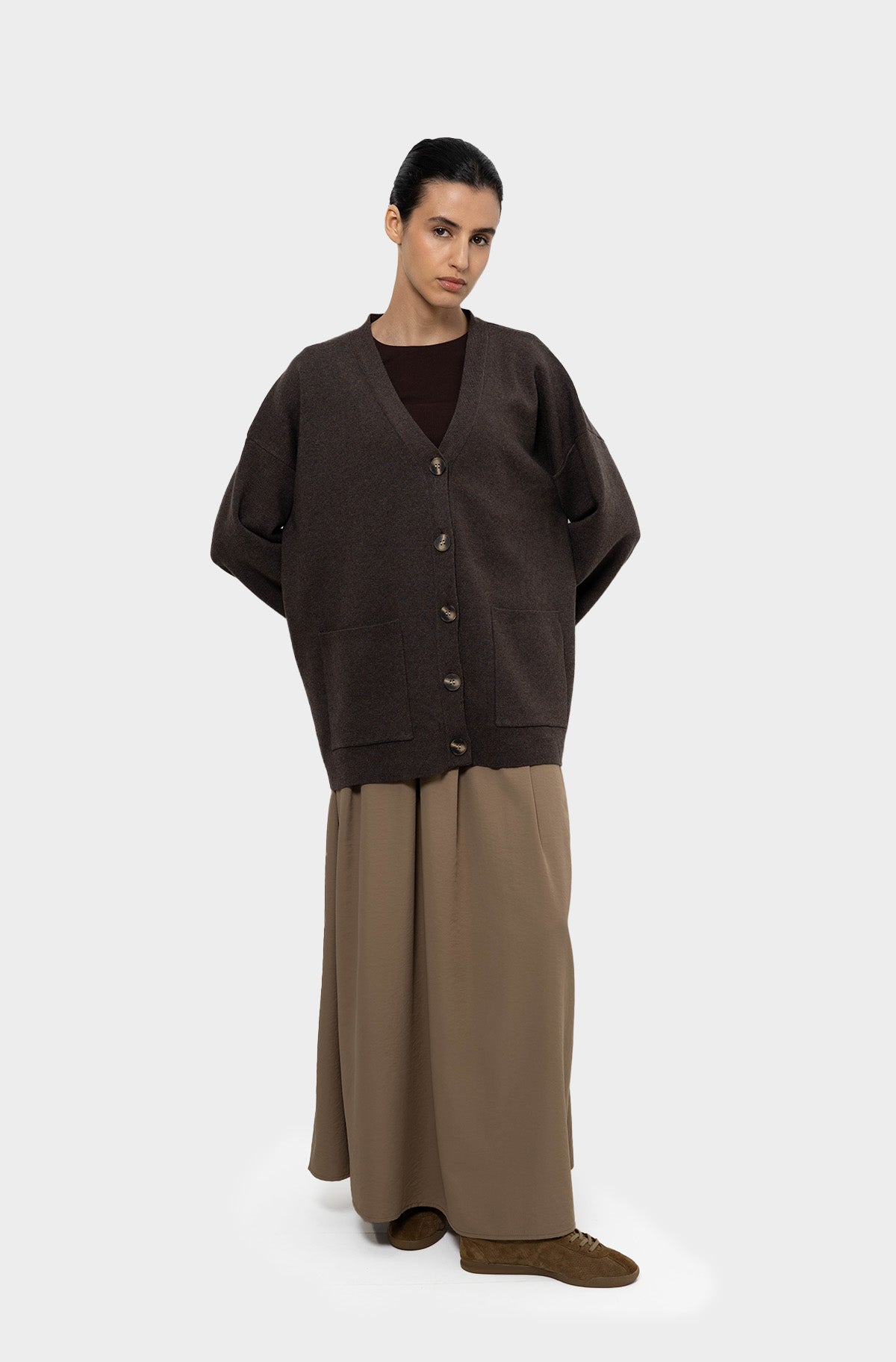 Brown short cardigan in merino wool