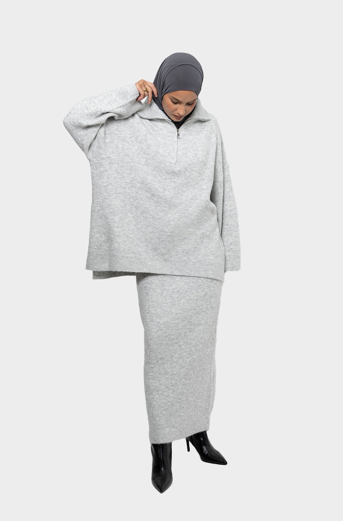 Cloud zip collar skirt set
