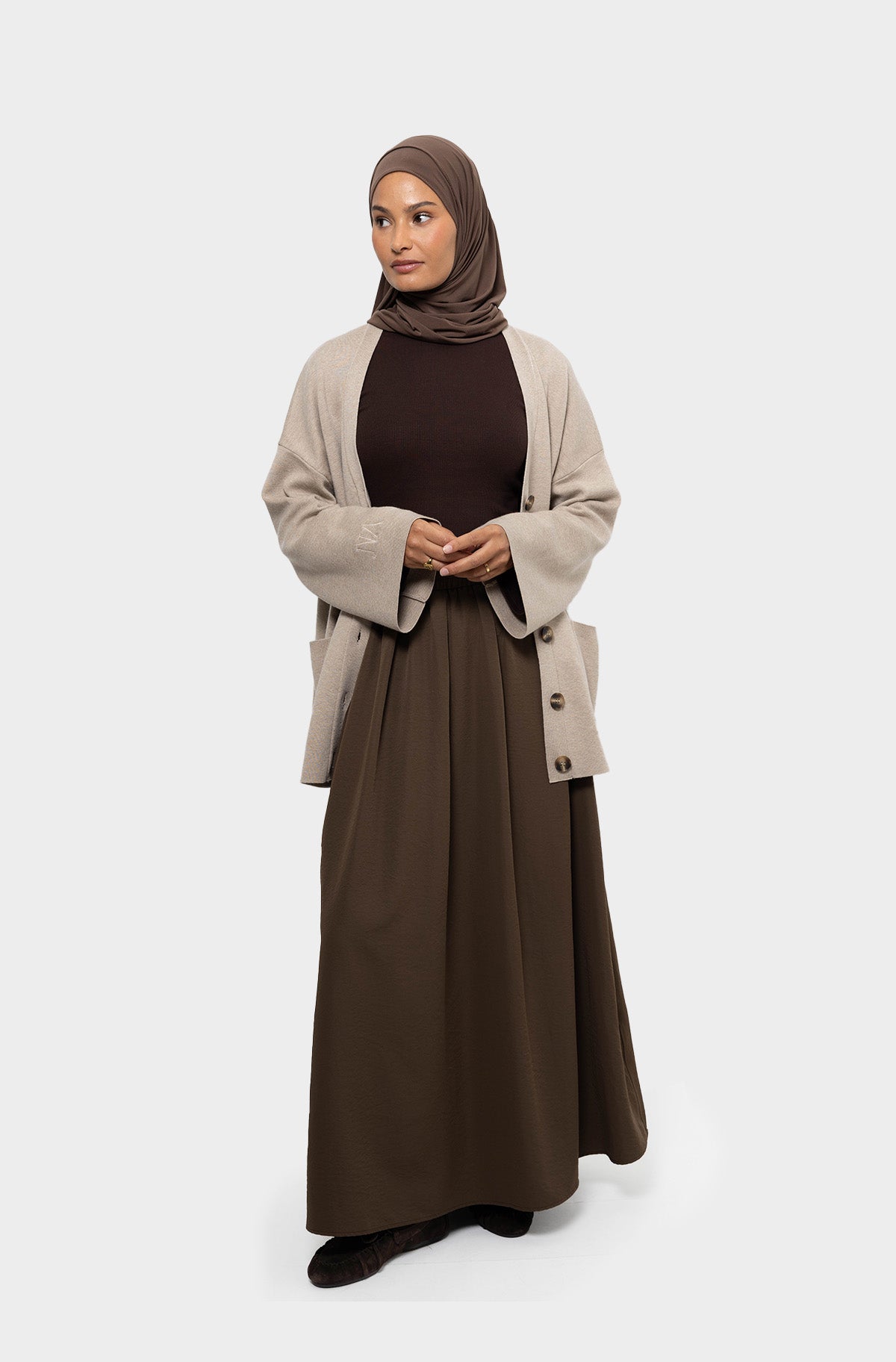 Taupe short cardigan in merino wool