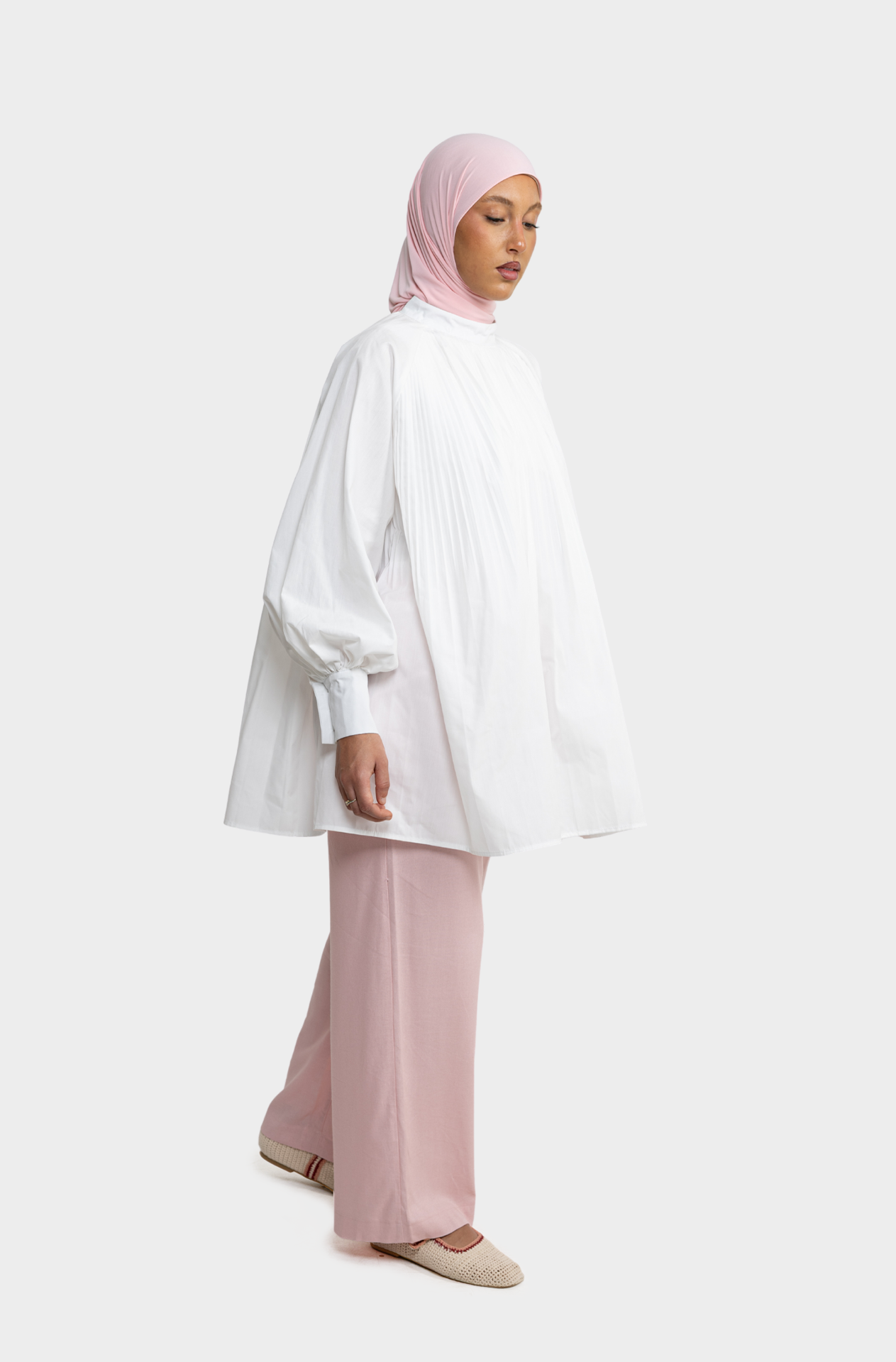 White pleated shirt