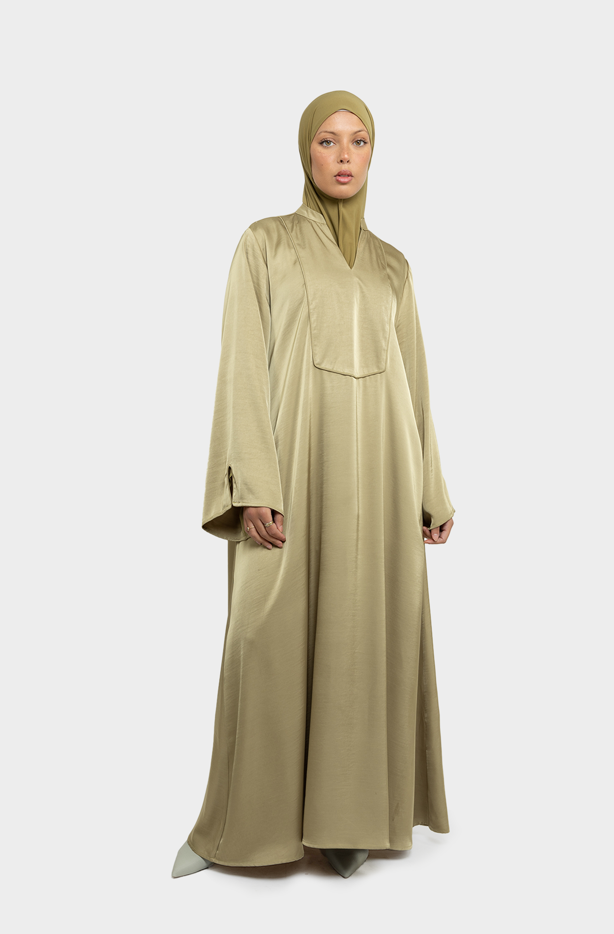 Medina dress olive Tunisian collar