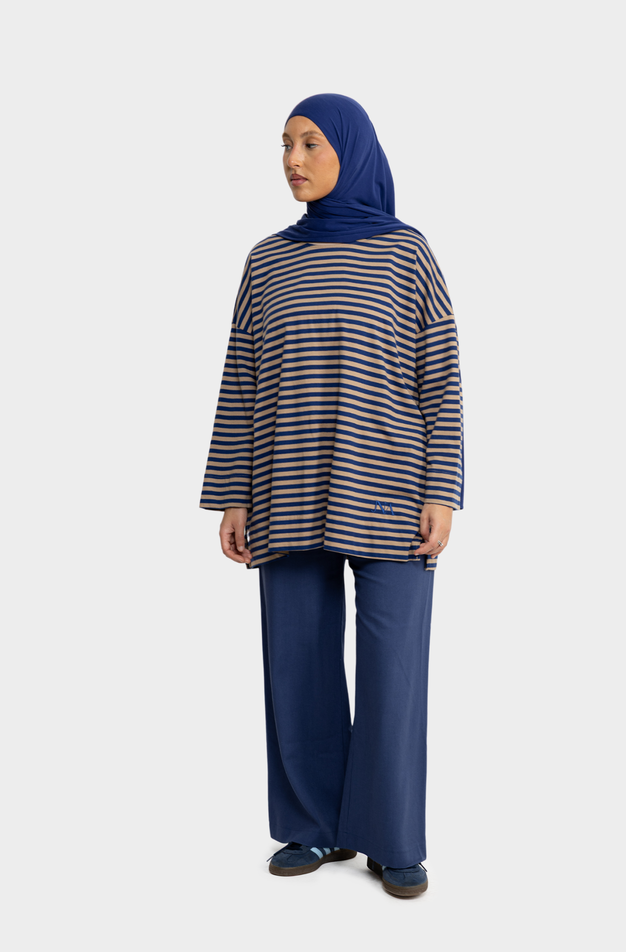 Navy T-shirt taupe/blue